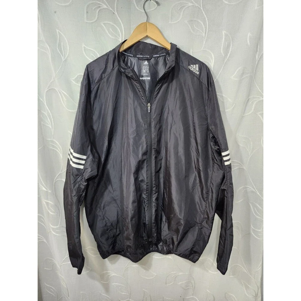 Adidas Running Response Jacket Windbreaker Black Thumb Holes Women/Men Sz Medium